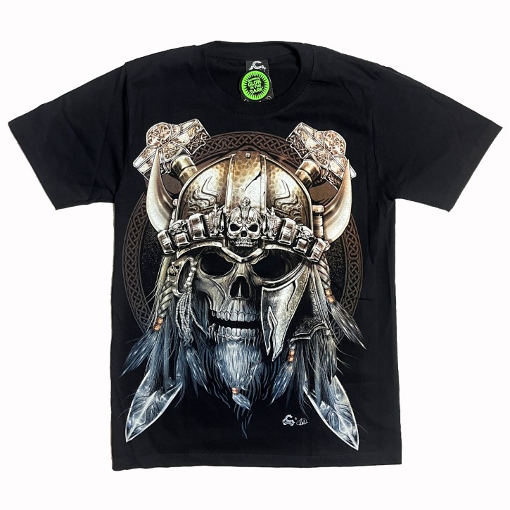 Viking Skull T-Shirt Leuchtet im Dunkeln