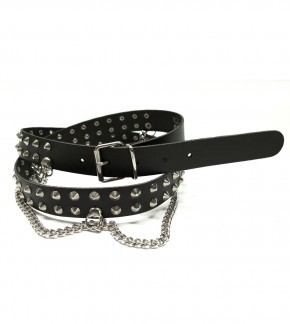 Leather Belt pointed Studs with chain