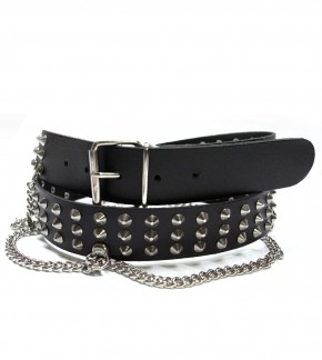 Leather Belt pointed Studs with chain